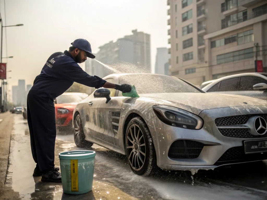 Professional car wash service in Dhaka