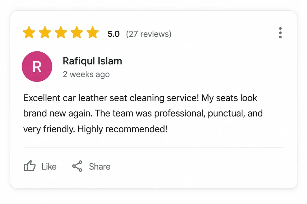 Leather seat cleaning result at ShineX Dhaka