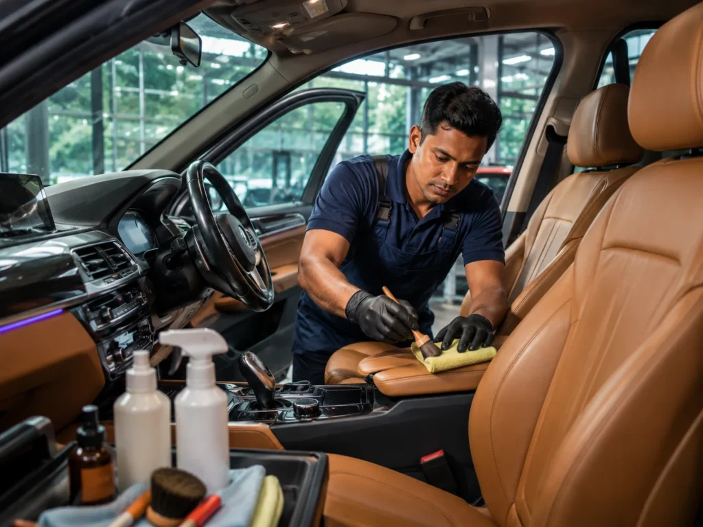 Leather seat treatment before and after in Dhaka